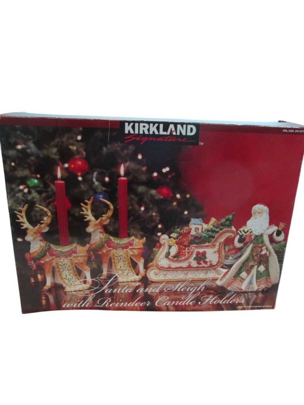 Vintage Kirkland Signature Santa Sleigh Reindeer Candle Holders Christmas Set Op